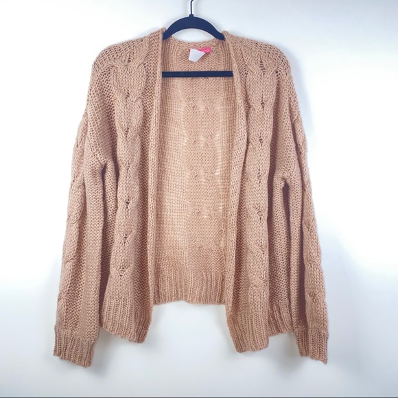 Ragdoll Open Front Knit Cardigan Pink Size large